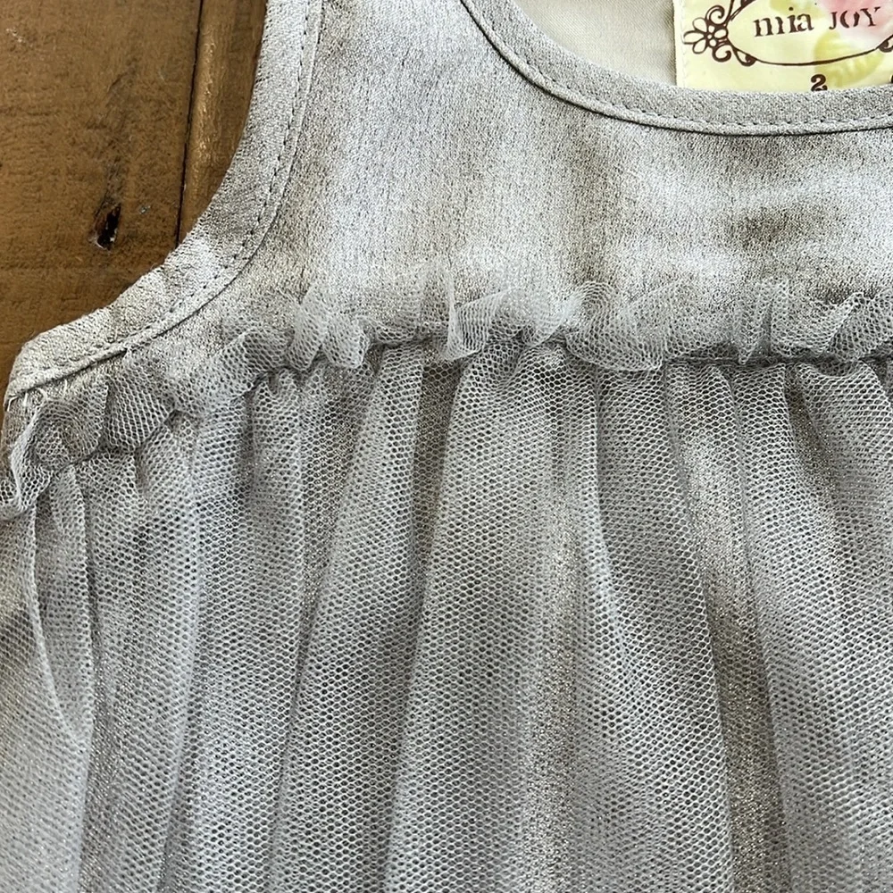 Joyfolie metallic silver tulle dress nwt
